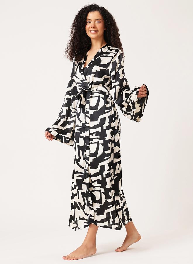 Clovia Women Printed Strappy Night Dress with Robe - Image 5